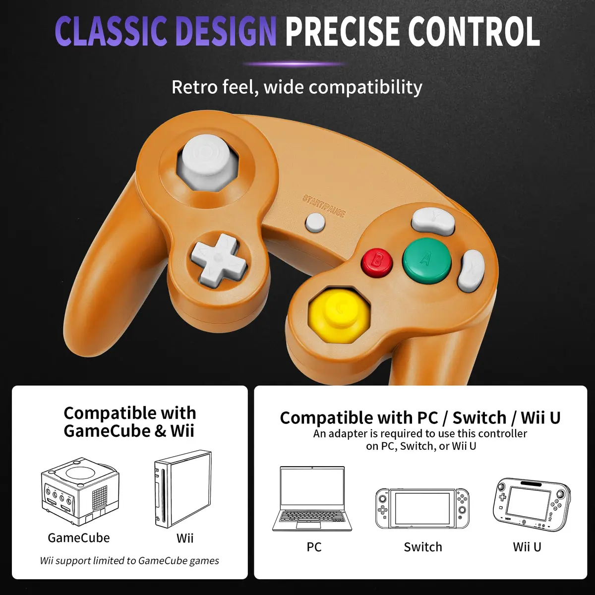 Cirka Wired Controller for GameCube & Wii - Orange | Dual Analog Joysticks & Vibration - view 3