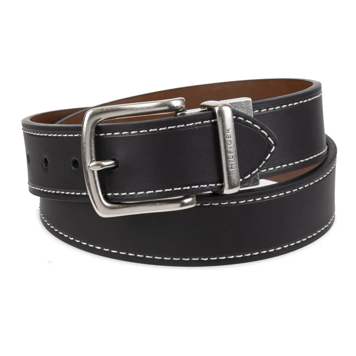 Tommy Hilfiger Men's Reversible Belt Black/Brown Stitch, Size 34 | 1.25-inch Width Leather & PU Blend - view 2
