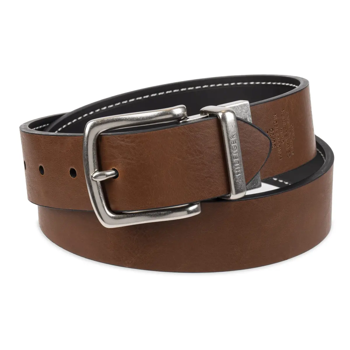 Tommy Hilfiger Men's Reversible Belt Black/Brown Stitch, Size 34 | 1.25-inch Width Leather & PU Blend - view 3