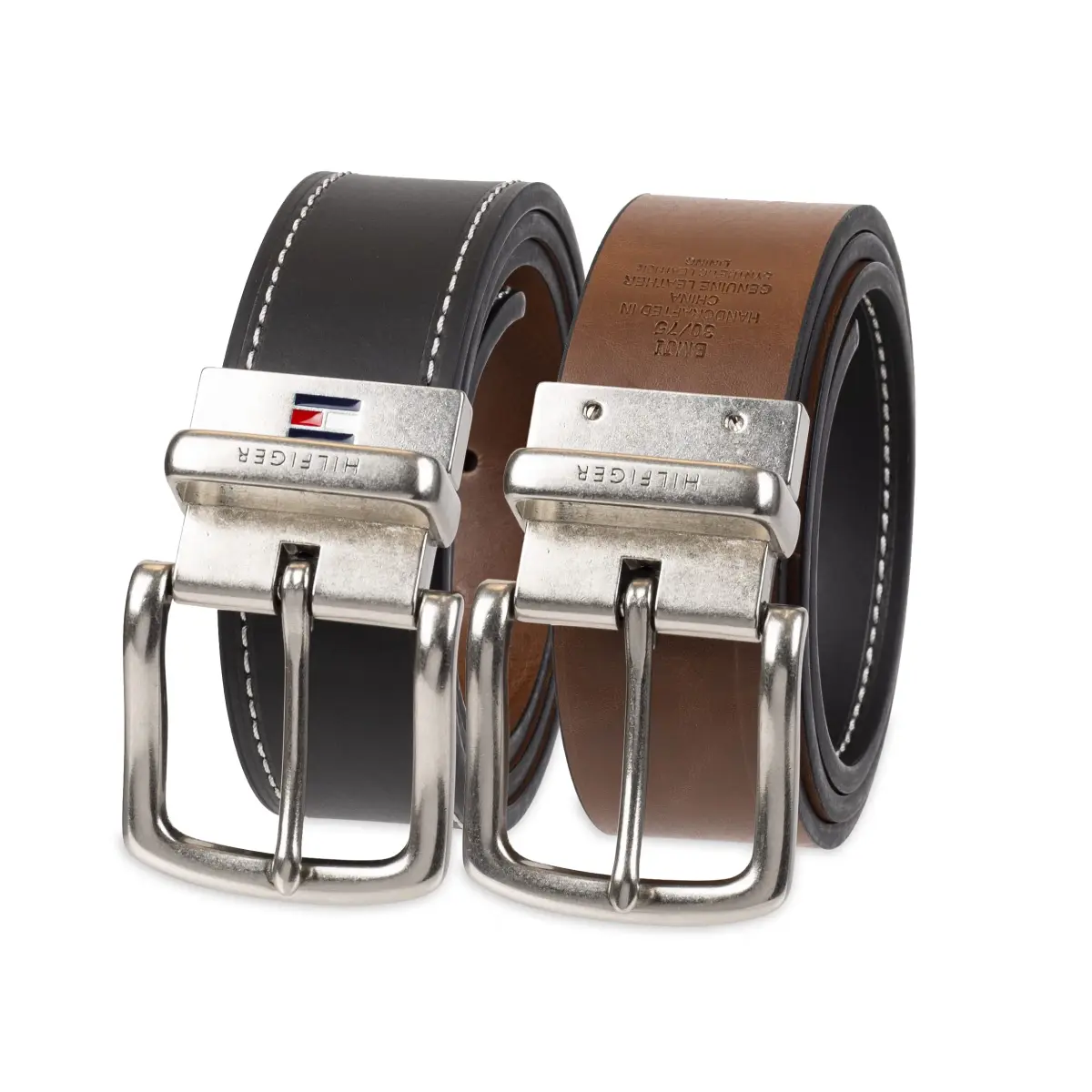 Tommy Hilfiger Men's Reversible Belt - Black/Brown Stitch, Size 36 | 1.25-inch Width, Leather & PU Blend - main product image