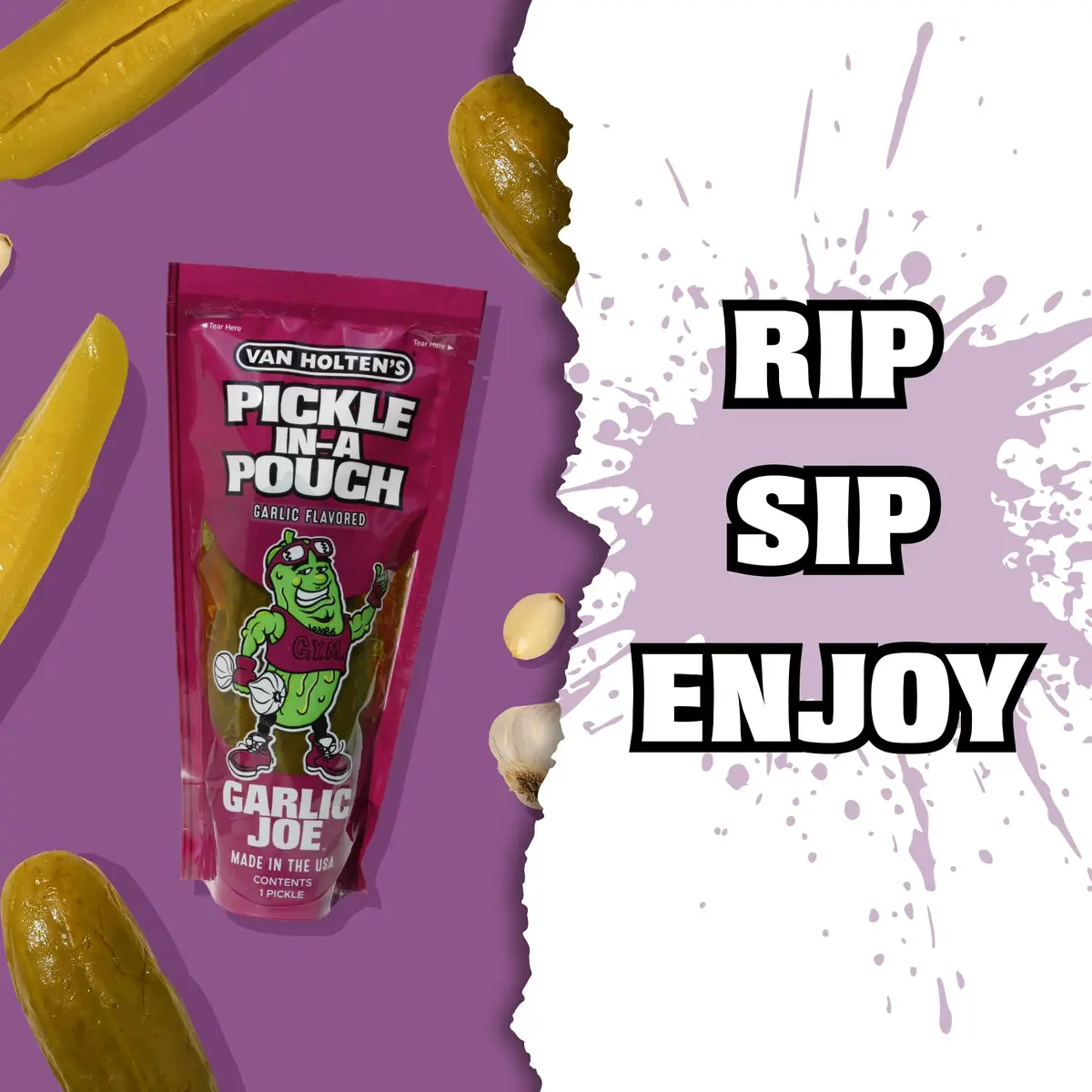 Van Holten's Garlic Joe Pickle-In-A-Pouch, Garlic Dill Snack, 7 oz (198 g) | Bold Garlic Flavor on-the-go - view 3