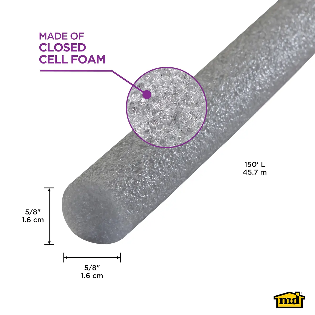 M-D Building Foam Backer Rod for 5/8in Gaps & Joints | Gray, 150ft | Durable Foam Sealant - view 2