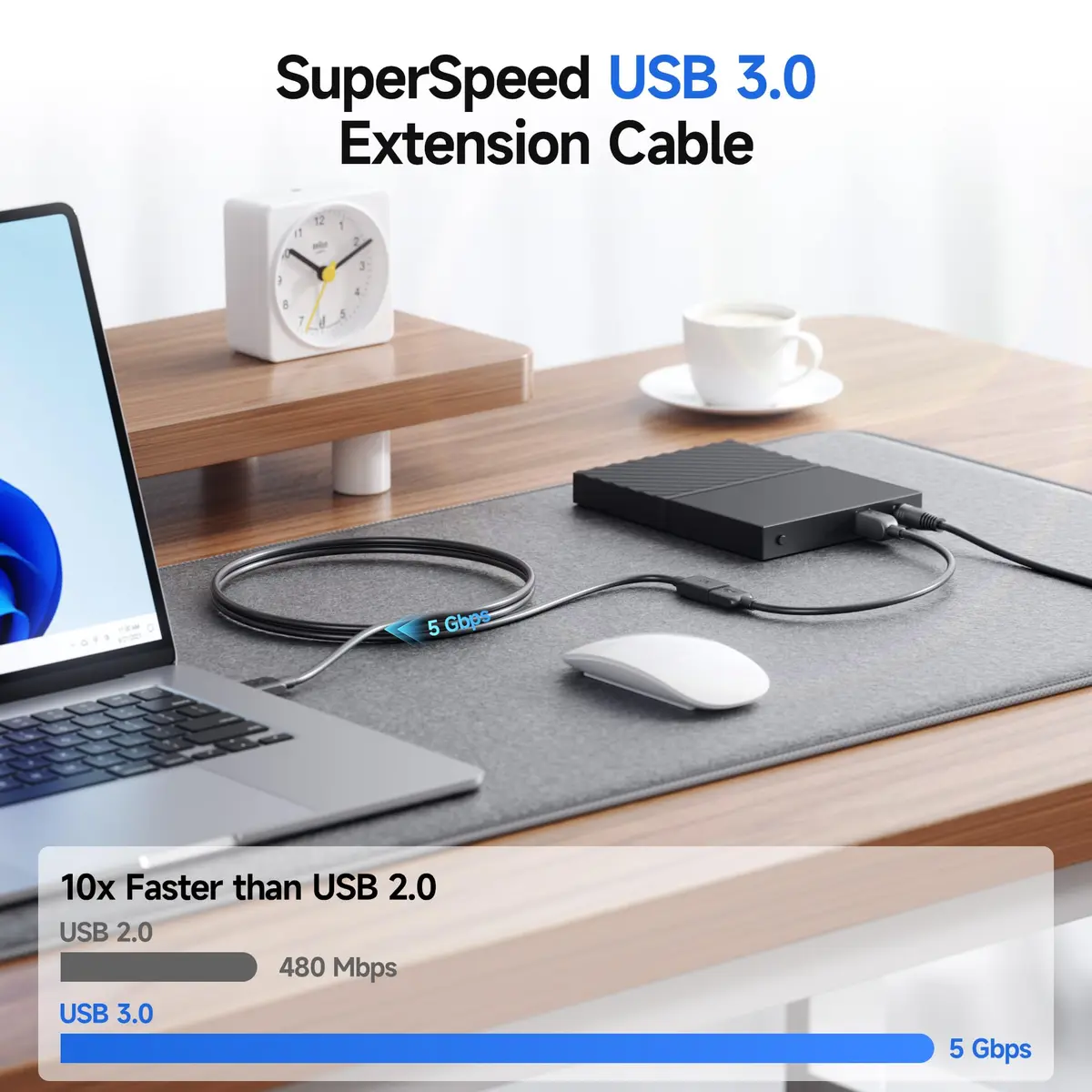 Cable Matters USB 3.0 Extension Cable 6ft Black | SuperSpeed Data & Durable Design - view 2