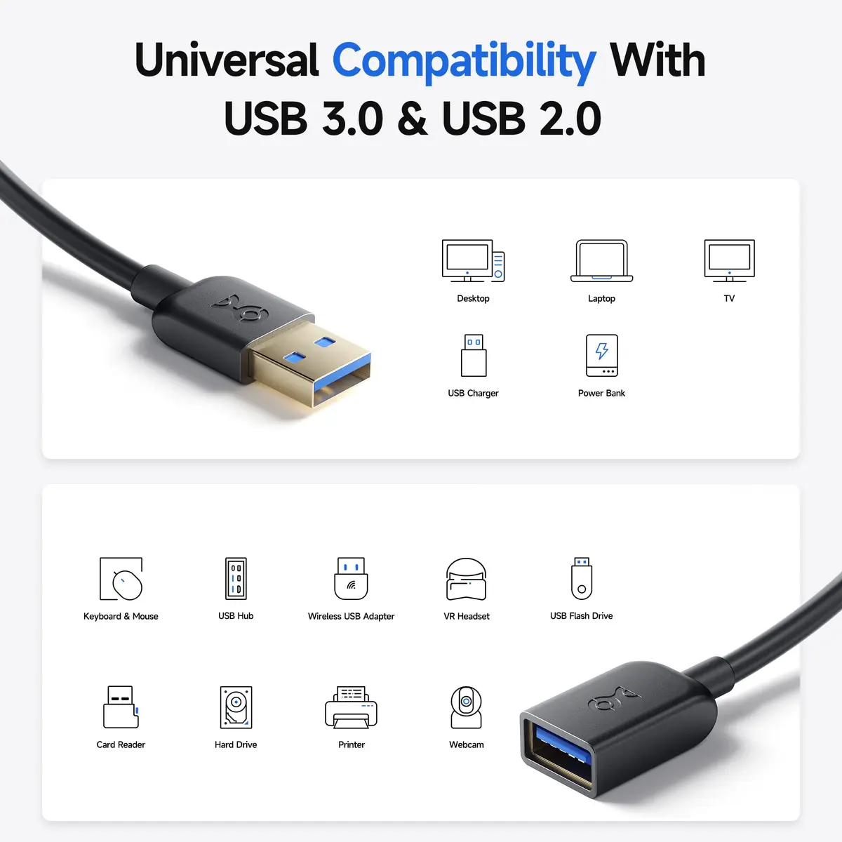 Cable Matters USB 3.0 Extension Cable 6ft Black | SuperSpeed Data & Durable Design - view 4