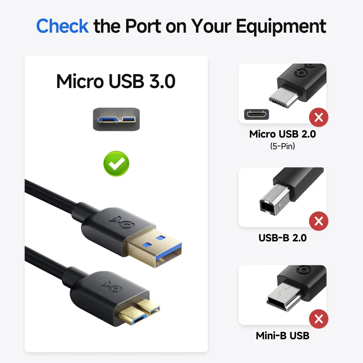 Cable Matters USB 3.0 Micro B Cable 3.05 m (10 ft) Black | SuperSpeed 5 Gbps Data Transfer - view 2