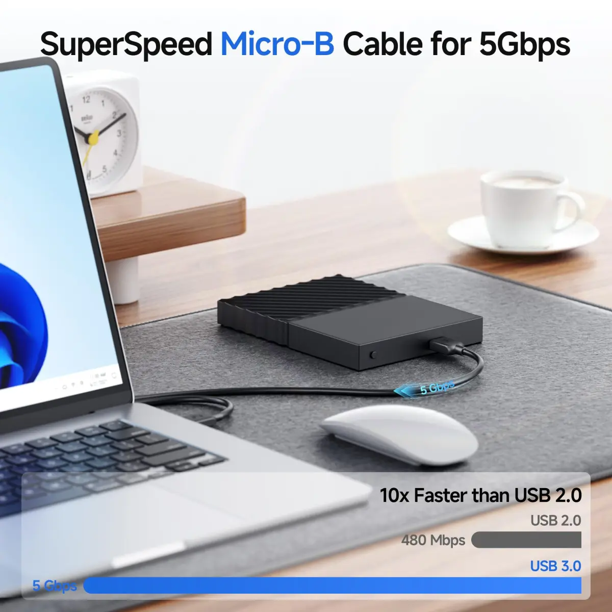 Cable Matters USB 3.0 A to Micro B Cable 4.57 m (15 ft) Black | SuperSpeed 5 Gbps Data Transfer - view 3