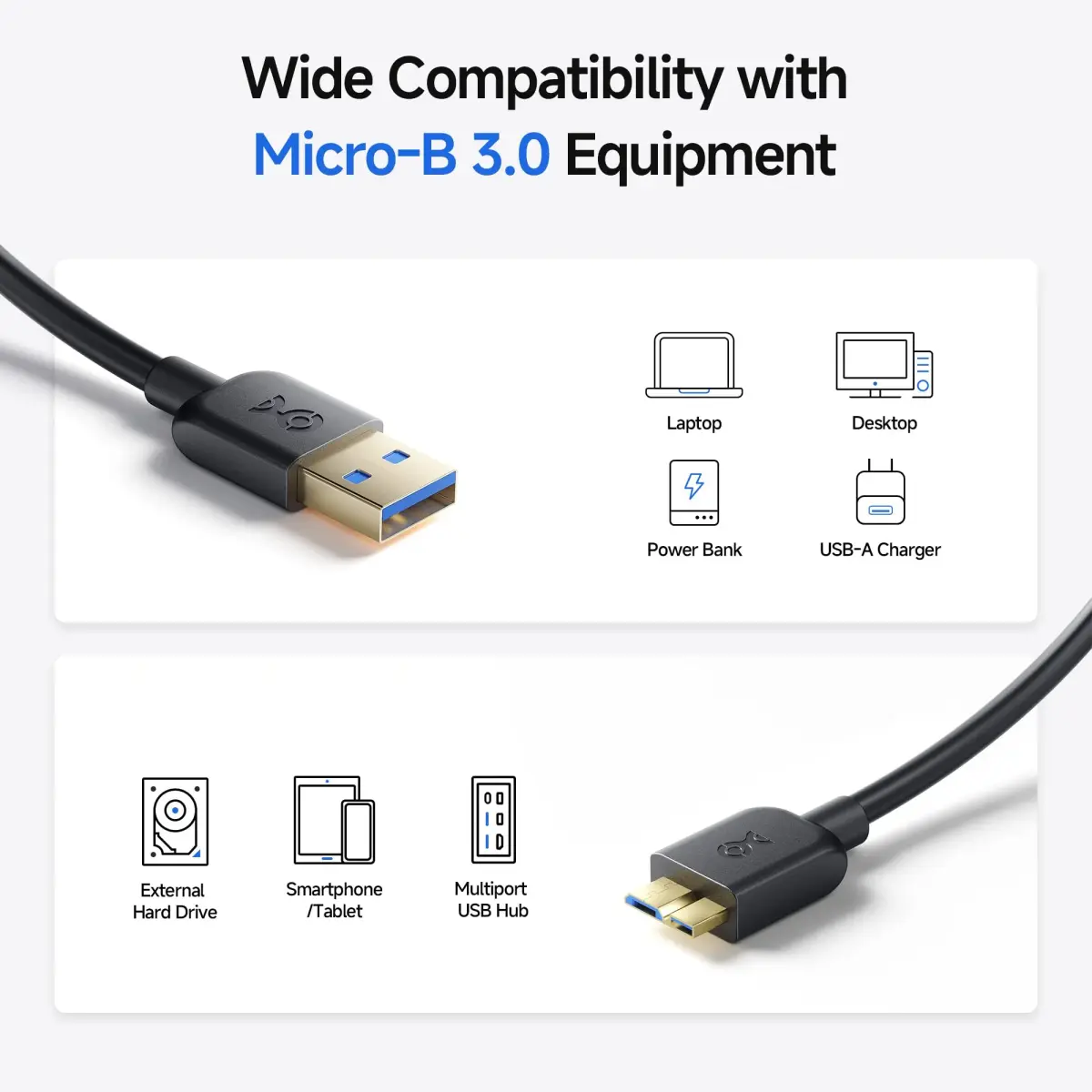 Cable Matters USB 3.0 A to Micro B Cable 4.57 m (15 ft) Black | SuperSpeed 5 Gbps Data Transfer - view 4