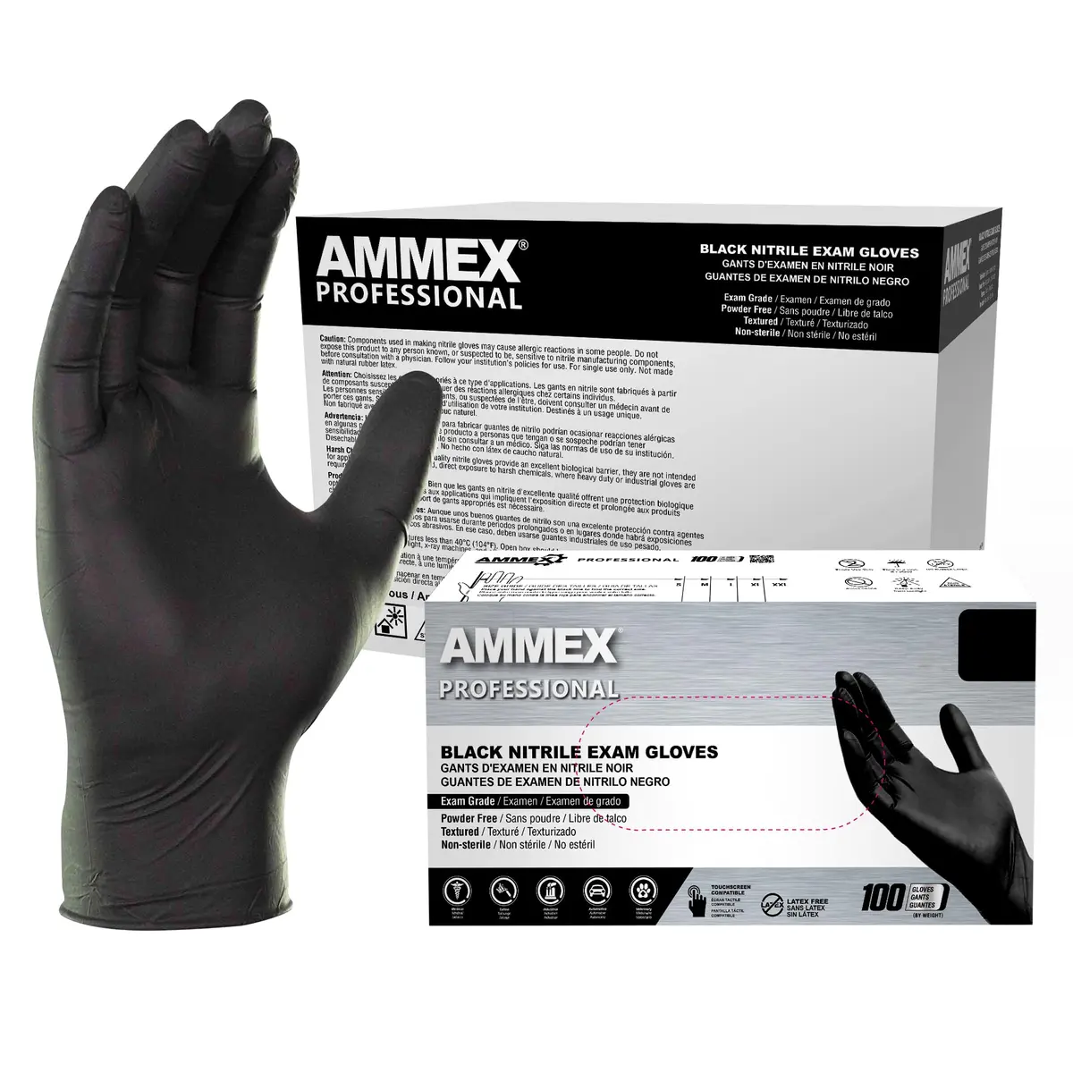 AMMEX Black Nitrile Disposable Exam Gloves, 3 Mil, Latex & Powder Free, Small, Case of 1000 | Food-Safe, Textured, Non-Sterile - main product image