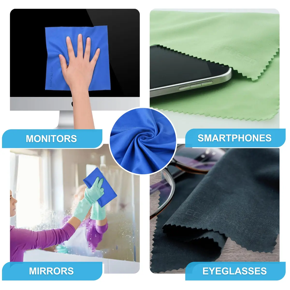 Eco-Fused Microfiber Cleaning Cloth - 8 x 8 Inch Pack of 5 | Scratch-Free Lens & Screen Cleaner - view 5