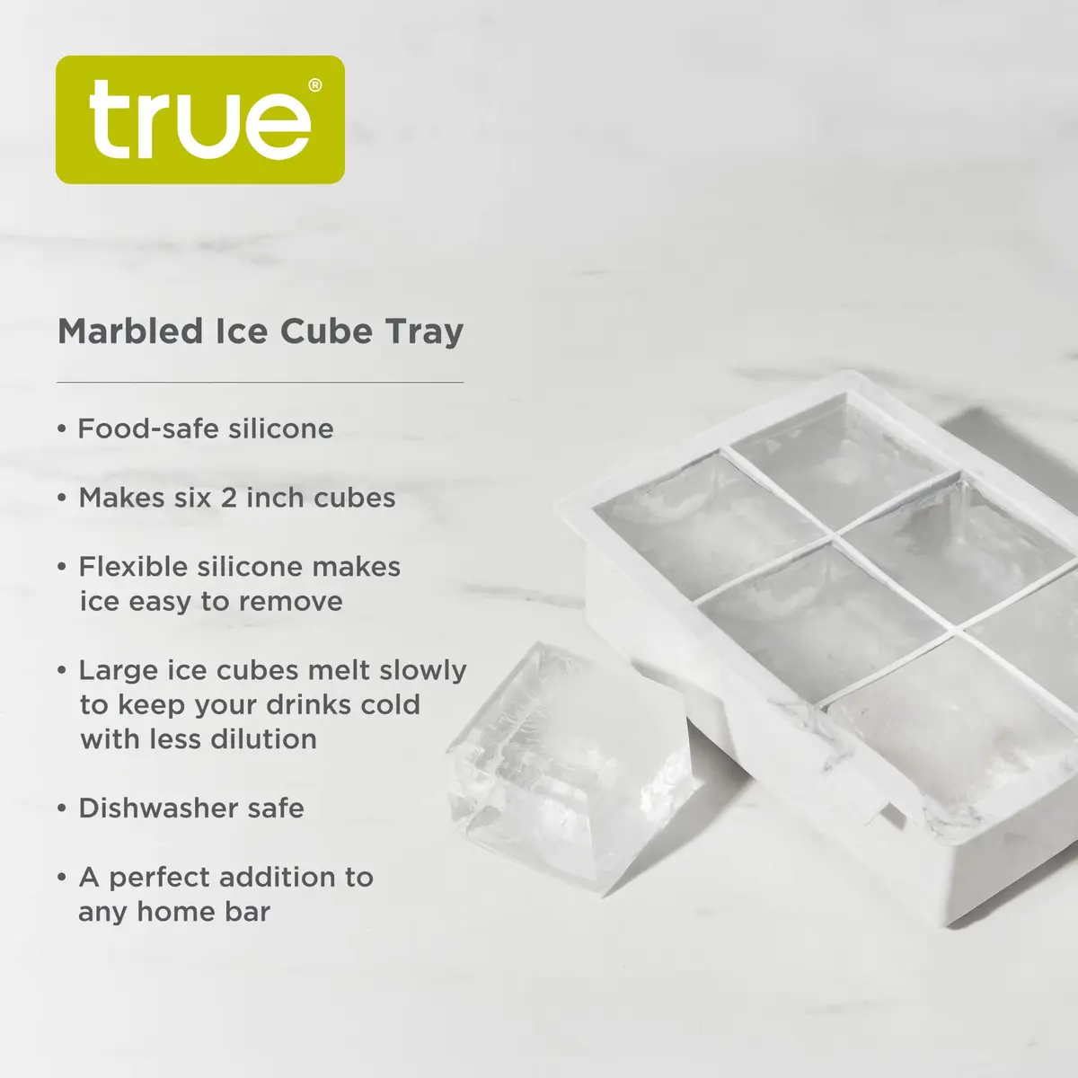 TRUE Marble Ice Cube Tray, Extra Large Silicone Ice Mold for 2 Inch Cubes | Perfect for Whiskey & Beverages - view 2