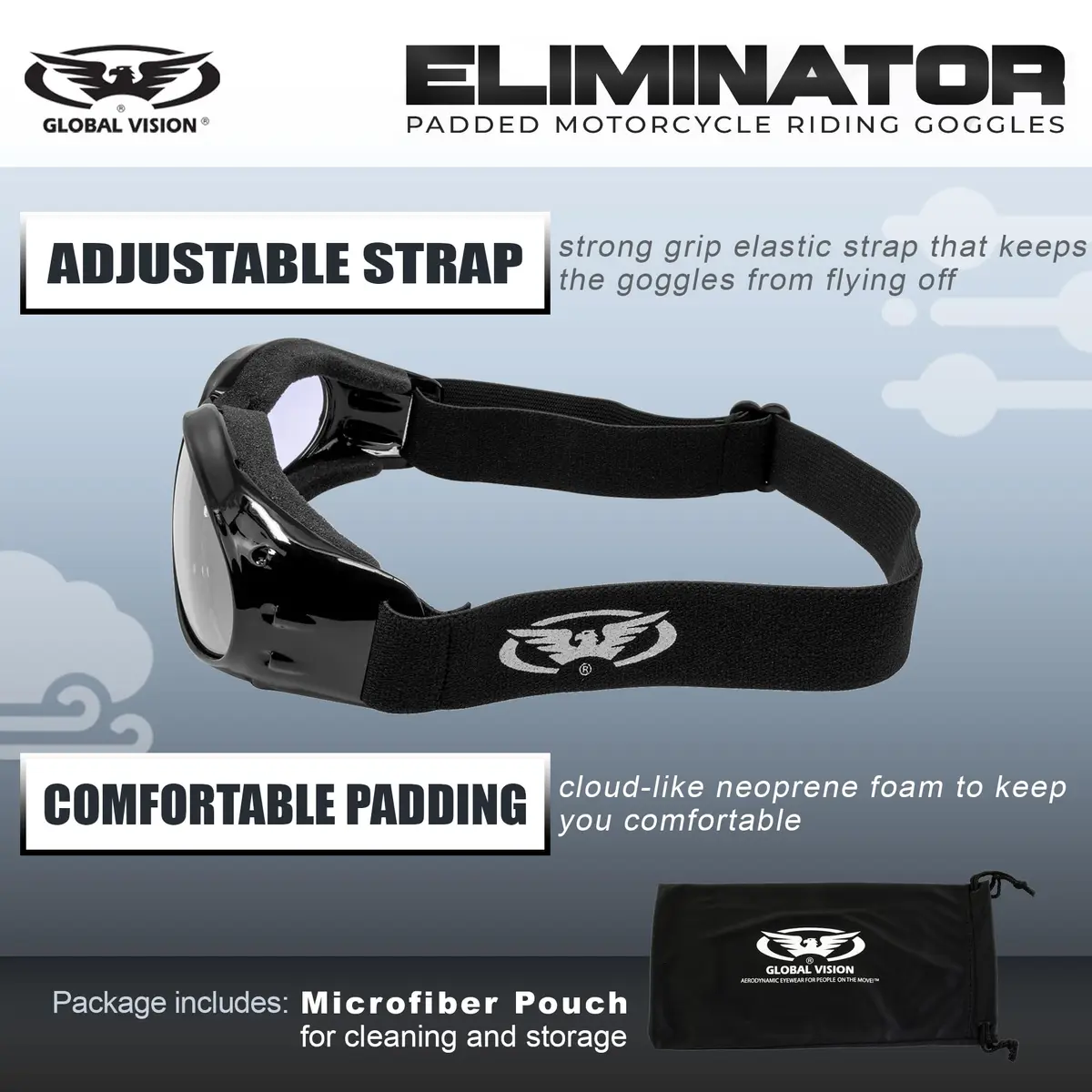 Global Vision Eliminator Goggles with Micro-Fiber Pouch | UV400 Scratch-Resistant Safety Goggles - view 3