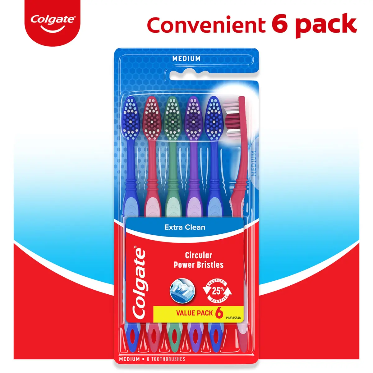 Colgate Extra Clean Medium Toothbrushes, 6 Count | Deep Cleaning Power Bristles - view 3