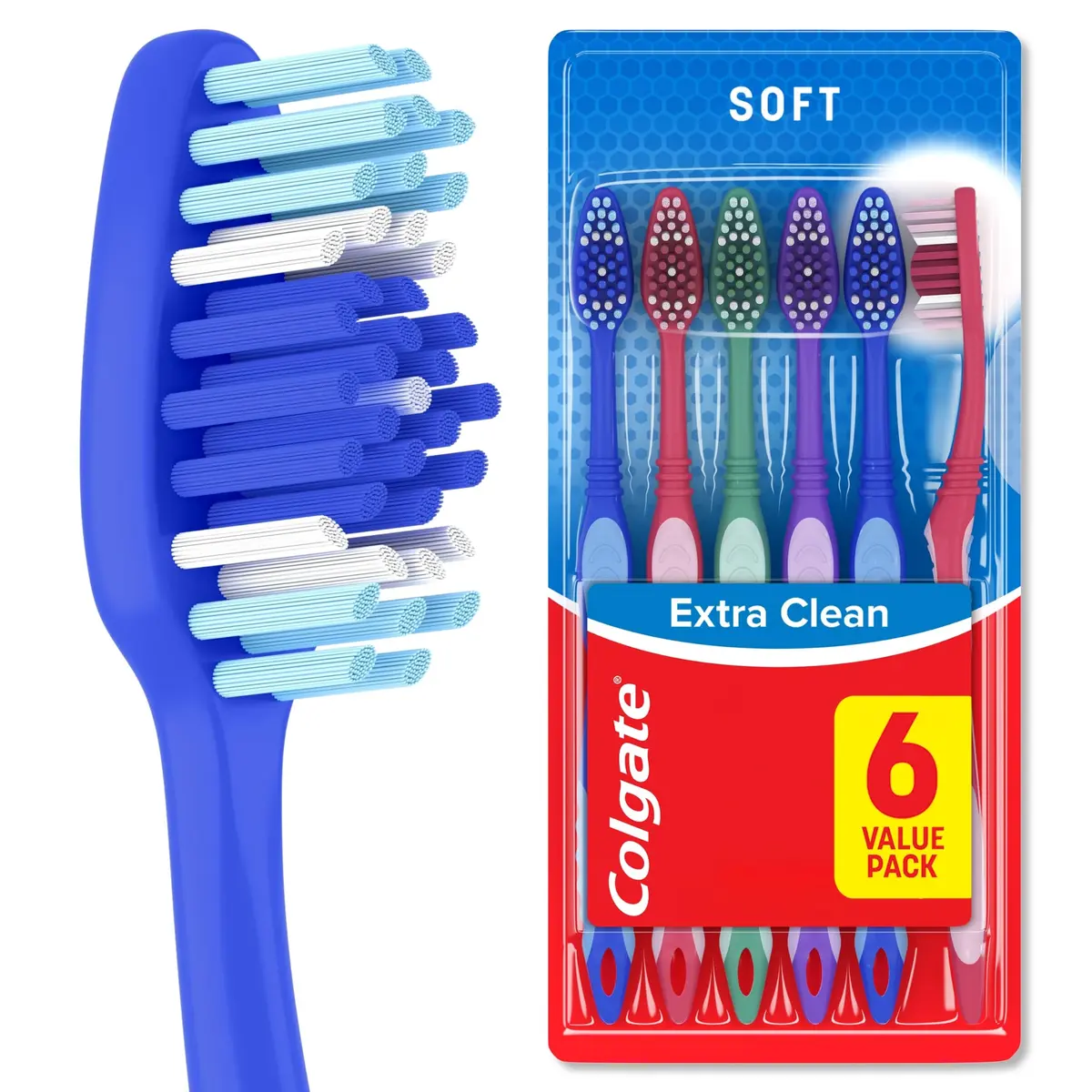 Colgate Extra Clean Adult Toothbrushes, Soft, 6 Pack | Deep Cleaning & Gentle Bristles - main product image