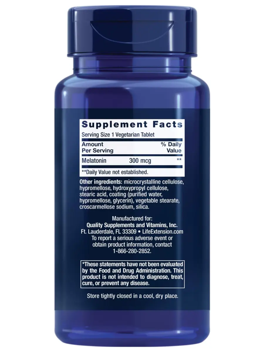Life Extension Melatonin 6 Hour Timed Release 300 mcg Tablets | Gluten-Free, Non-GMO, Vegetarian, 100 Count - view 2