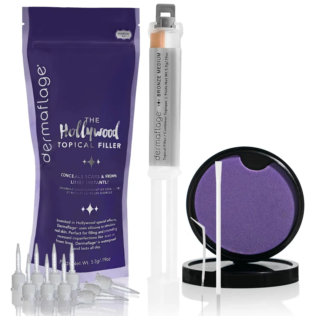 Dermaflage Scar Filler Kit Bronze Medium Waterproof Concealer for Acne Scars Wrinkles Ice Pick Scars Makeup | 1 mo supply - main product image