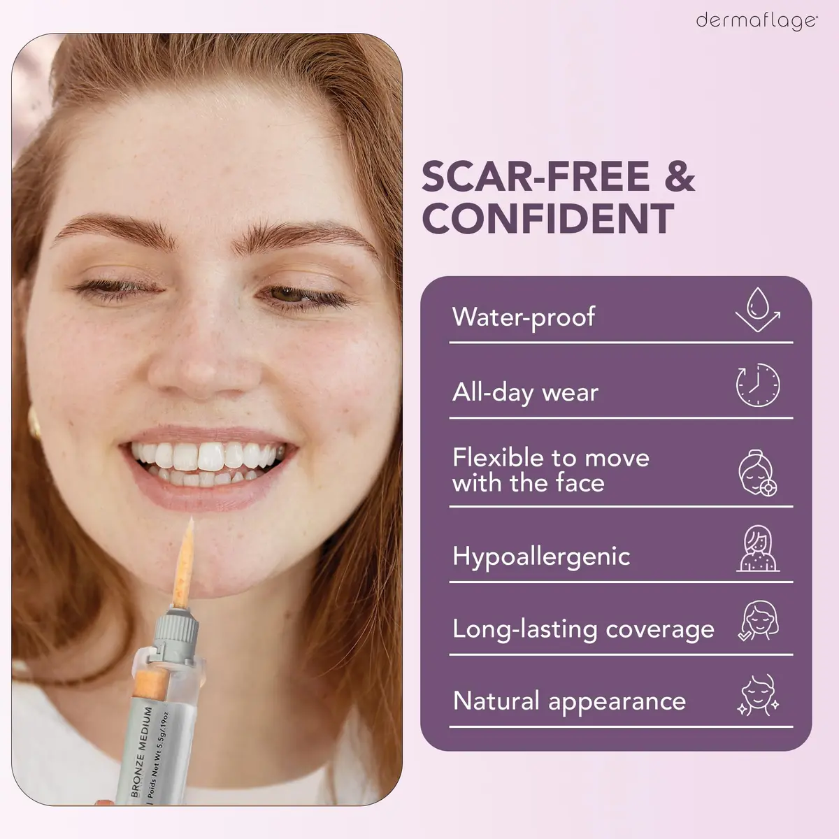 Dermaflage Scar Filler Kit Bronze Medium Waterproof Concealer for Acne Scars Wrinkles Ice Pick Scars Makeup | 1 mo supply - view 3