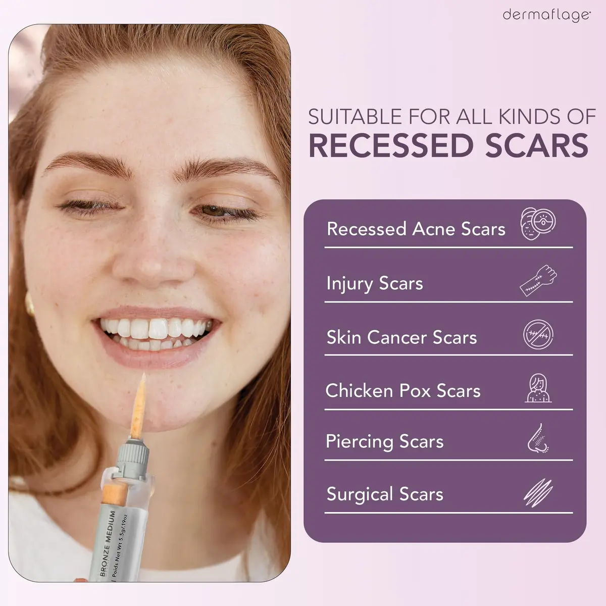 Dermaflage Topical Filler Single Applicator for scars - Bronze Medium 5.6 ml (0.19 Fl Oz) | Waterproof Scar Concealer for All Skin Tones - view 3