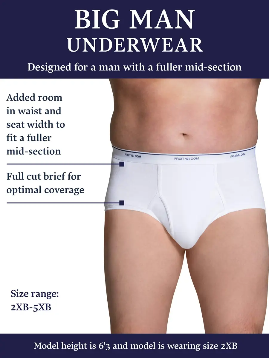 Fruit of the Loom Men's Big & Tall Tag-Free Briefs 3-Pack | 5X-Large (267 cm) | Mid Rise - view 4