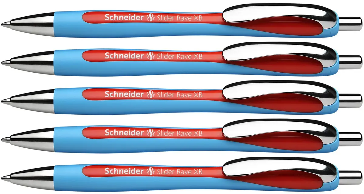 Schneider Slider Rave XB Ballpoint Pen, 1.4mm Red Ink, 5-Pack | Smooth Viscoglide Ink Flow - main product image
