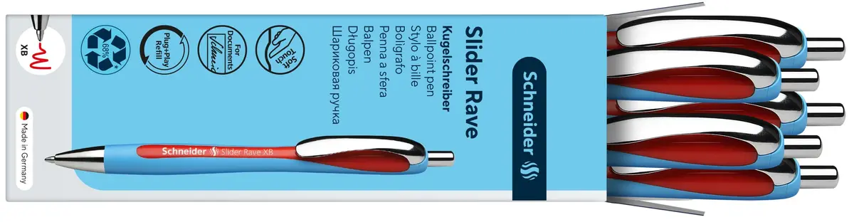 Schneider Slider Rave XB Ballpoint Pen, 1.4mm Red Ink, 5-Pack | Smooth Viscoglide Ink Flow - view 6