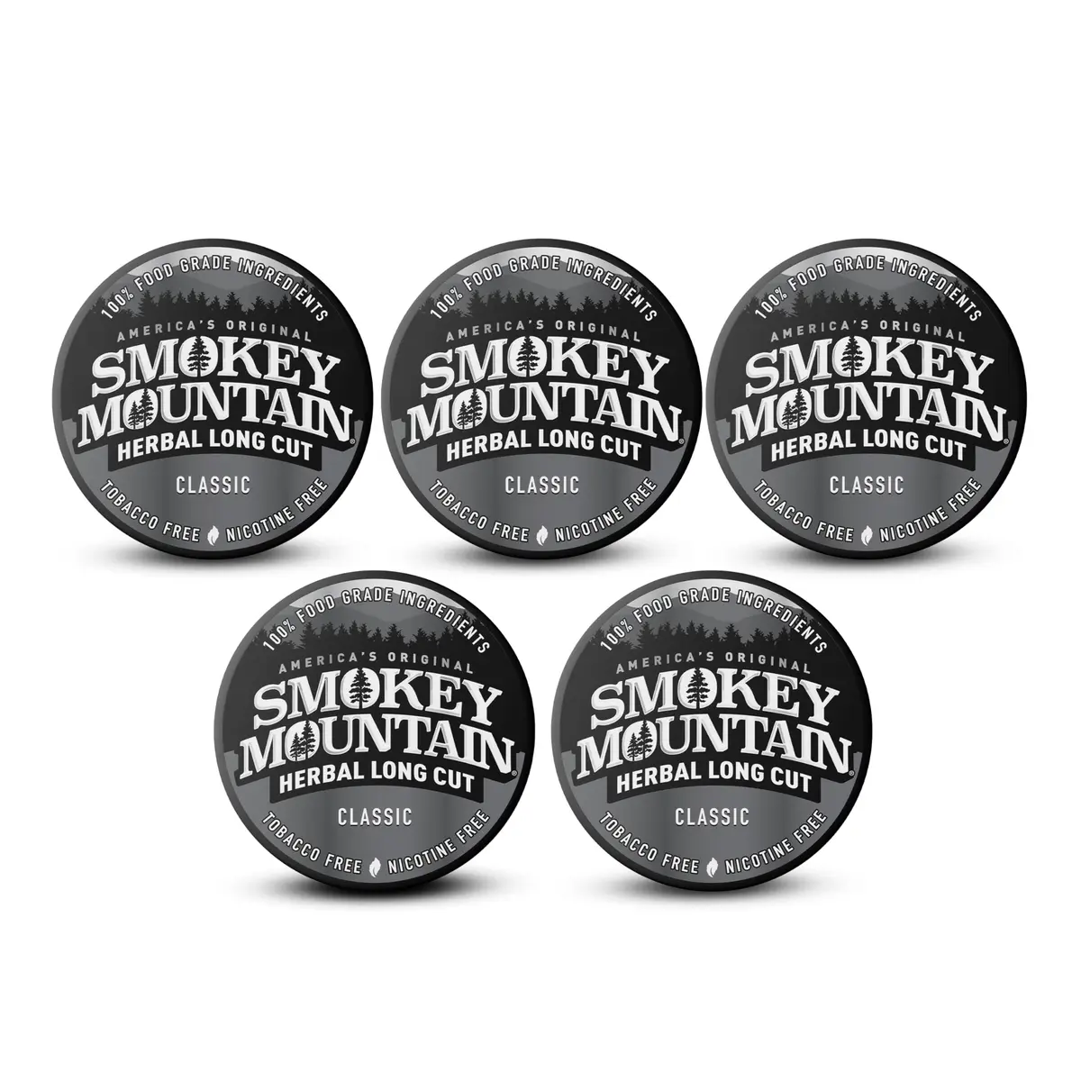Smokey Mountain Herbal Long Cut Classic, 5 Can Box | Tobacco-Free, Nicotine-Free Herbal Snuff - main product image