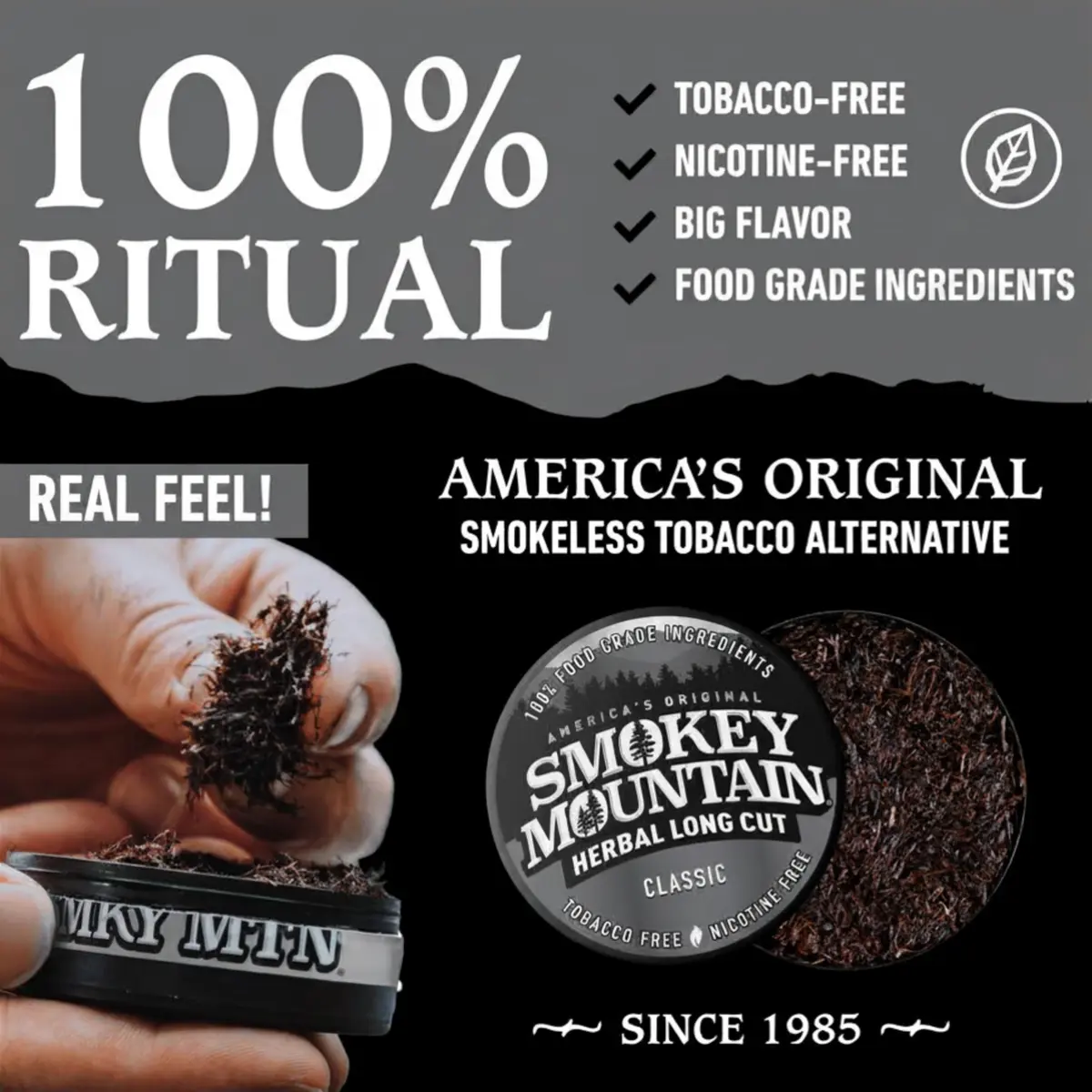 Smokey Mountain Herbal Long Cut Classic, 5 Can Box | Tobacco-Free, Nicotine-Free Herbal Snuff - view 3