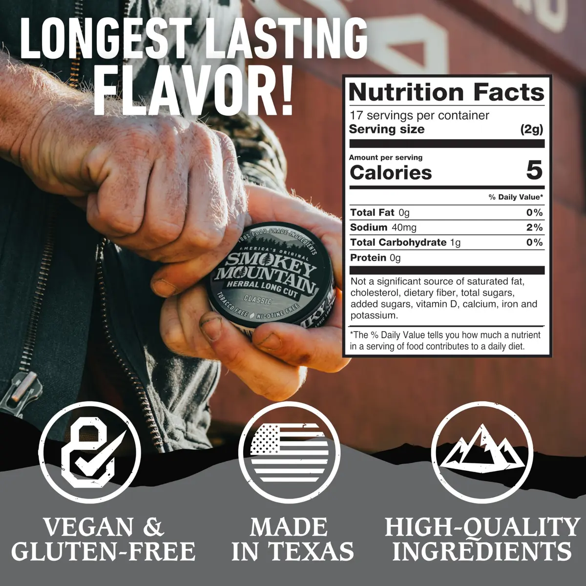 Smokey Mountain Herbal Long Cut Classic, 5 Can Box | Tobacco-Free, Nicotine-Free Herbal Snuff - view 4