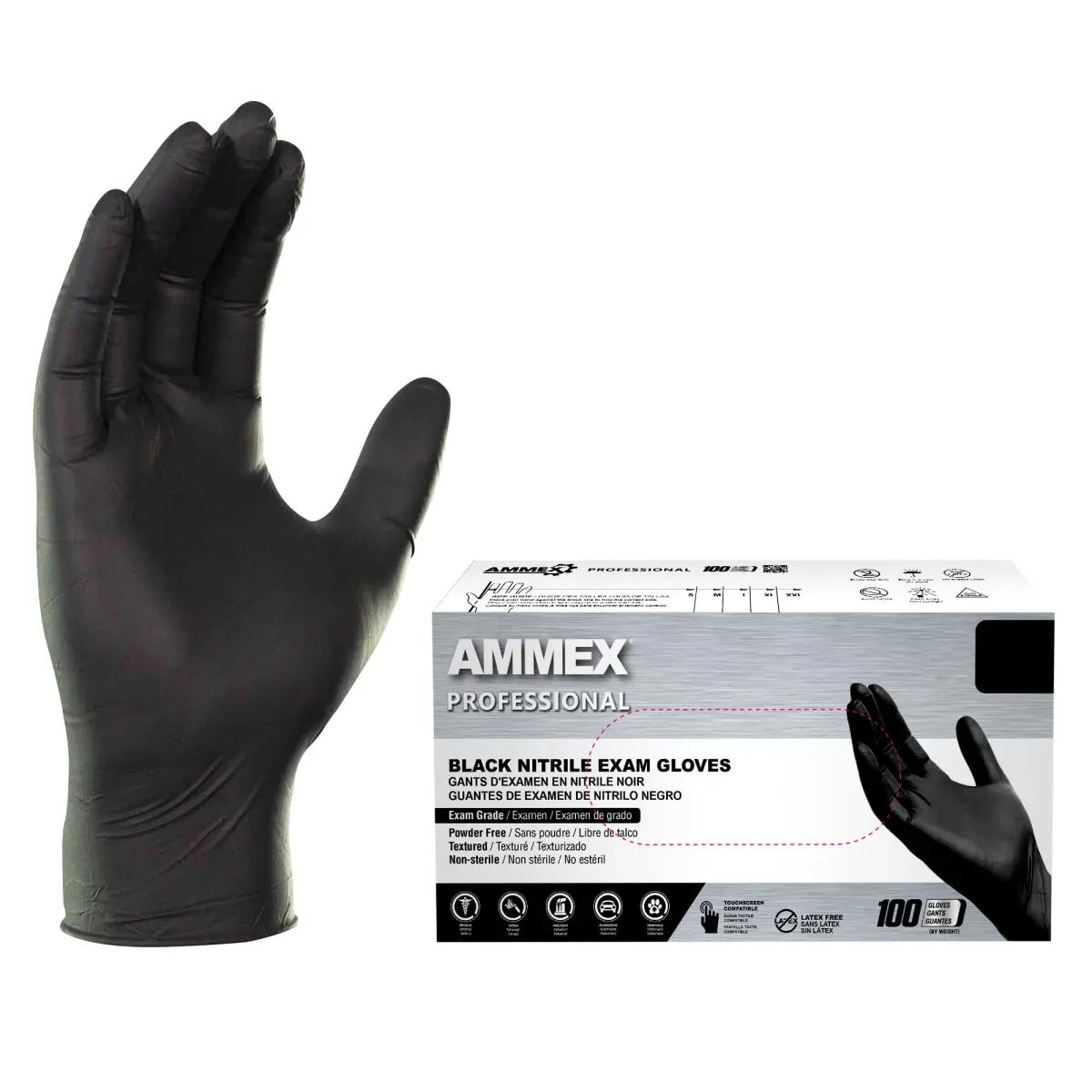 AMMEX Black Nitrile Exam Gloves, Small, 3 Mil Thick, Case of 1000 | Latex-Free, Powder-Free - main product image