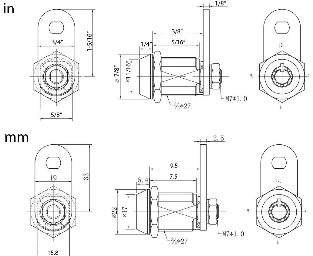 FJM Tubular Cam Lock 3/8" Chrome Finish | Keyed Alike, Versatile & Secure (70-120 chars) - view 4