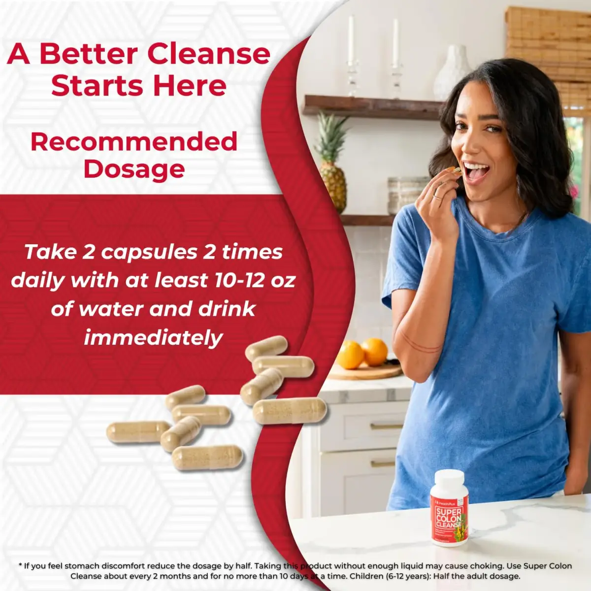 Health Plus Super Colon Cleanse Detox Capsules 60 Count (15 Day Supply) | Gentle Herbal Blend for Occasional Constipation Relief - view 3