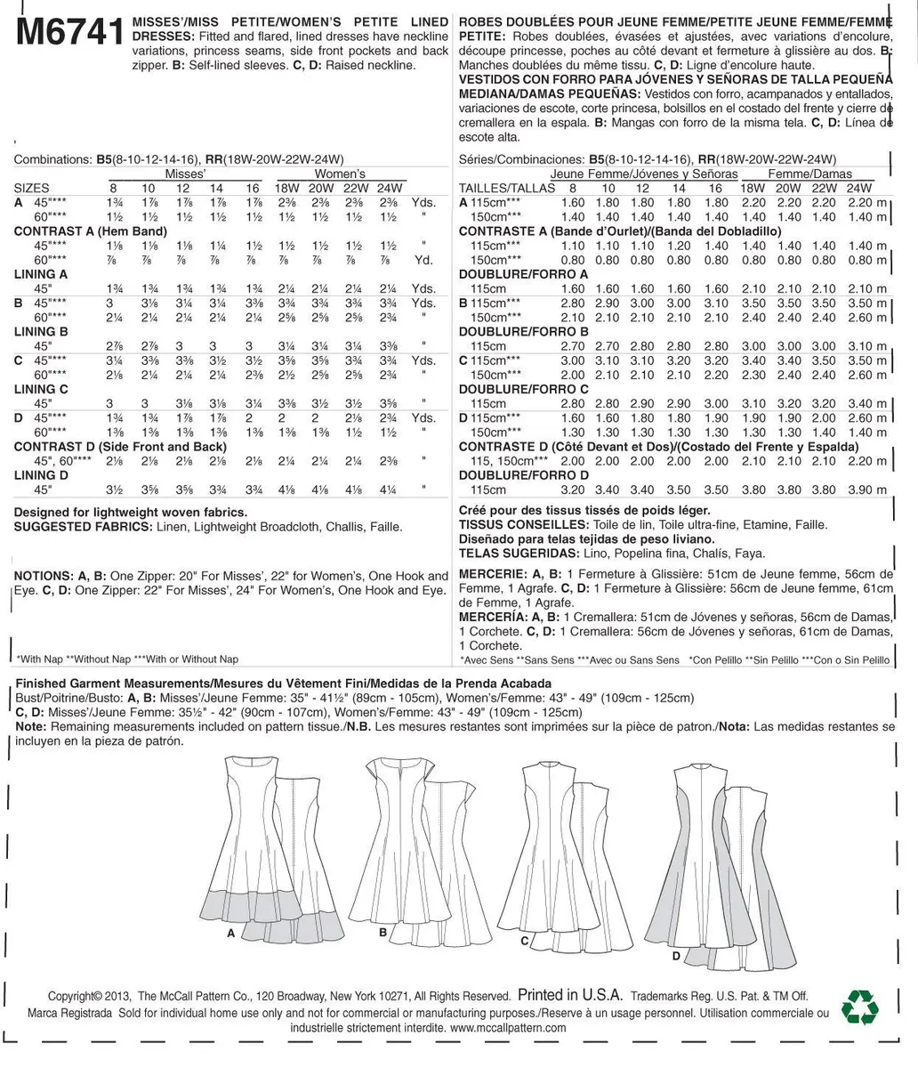 McCall's Pattern Company M6741B50 Misses'/Women's Petite Lined Dresses Sewing Template, Size B5 (8-10-12-14-16) | Women's Petite Dress Pattern - view 3