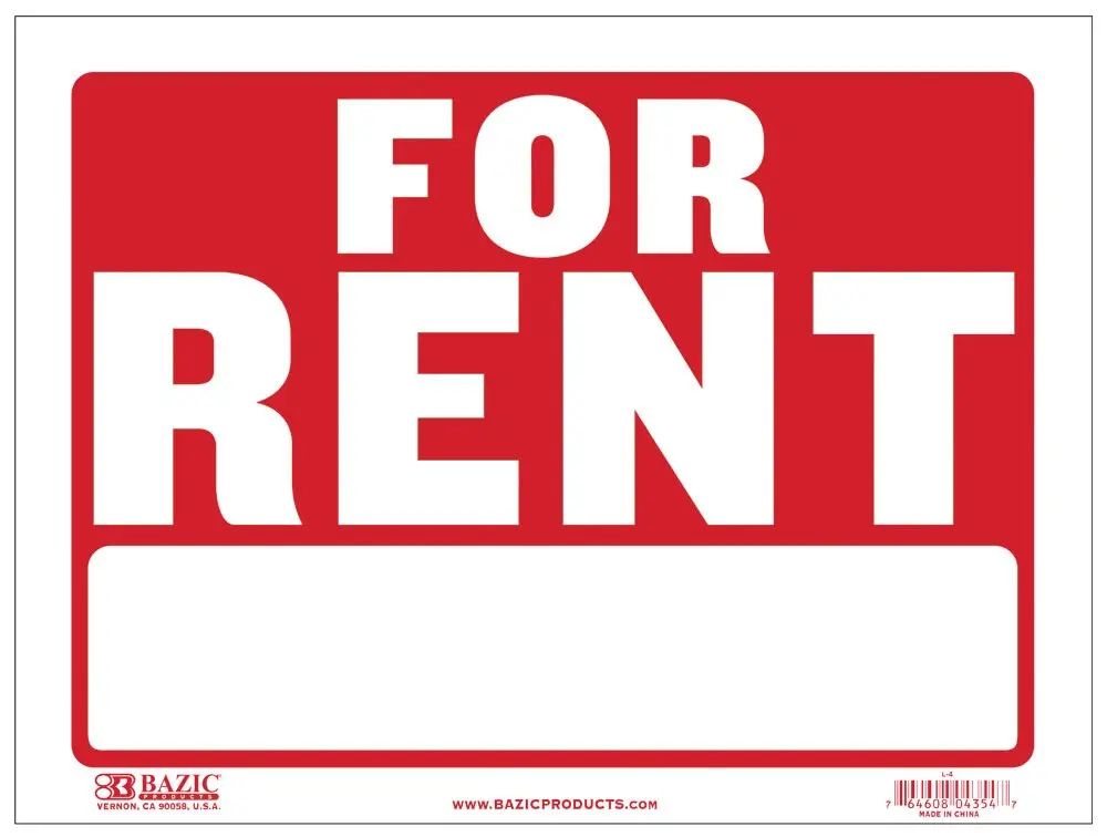 BAZIC Products 12" x 16" For Rent Sign (L-4) | Durable Rental Sign for Office & Apartment Use - main product image