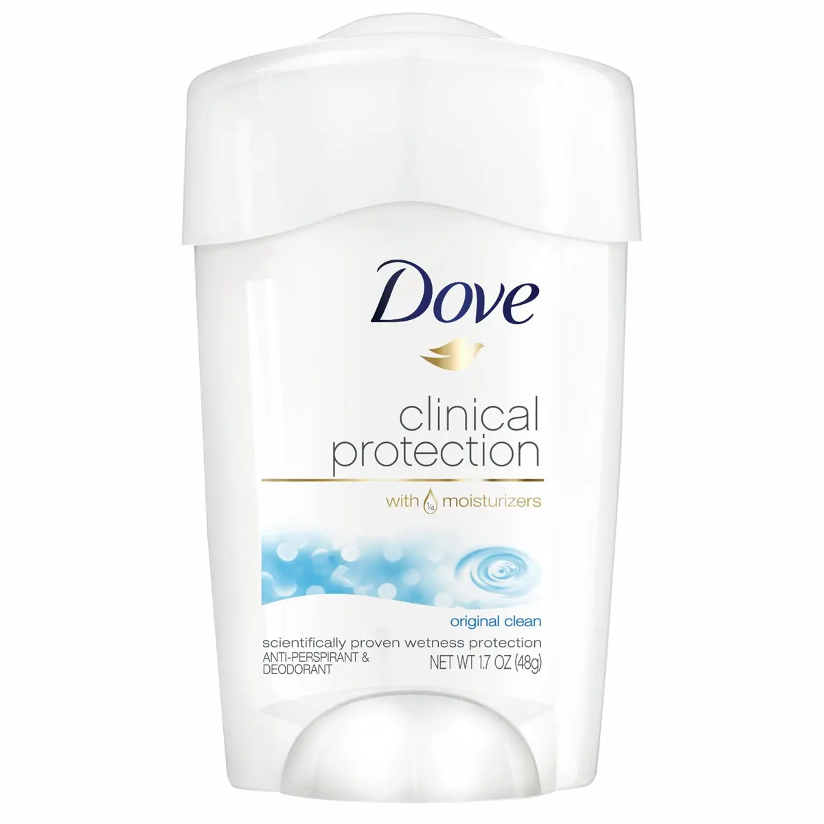 Dove Clinical + Care Original Clean Antiperspirant Stick 1.7 oz | 96H Sweat & Odor Protection, Nourishing Serum, No Alcohol - main product image