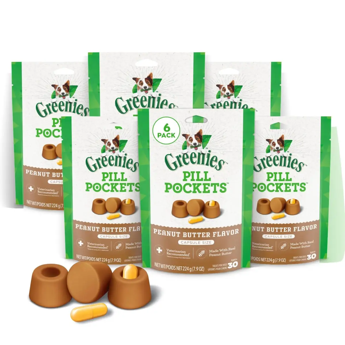 Greenies Pill Pockets Peanut Butter Large Size Dog Treats 180 Count (7.9 oz x 6) | Vet-Recommended Medicine Masking - main product image