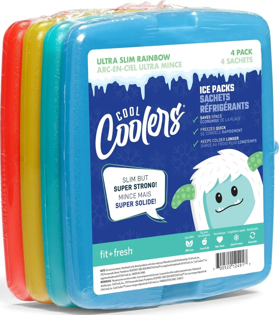 Fit & Fresh 4 Pack Ice Chest Slim Ice Packs | Quick Freeze Space Saving Reusable Ice Packs for Lunch Boxes & Coolers, Multi Colored - main product image