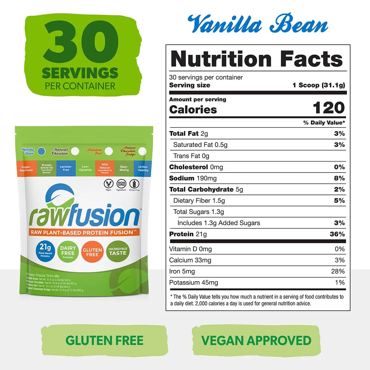 SAN Rawfusion Vegan Protein Powder, Vanilla Bean | 21g Plant-Based Protein, Low Net Carbs, Gluten-Free - view 2