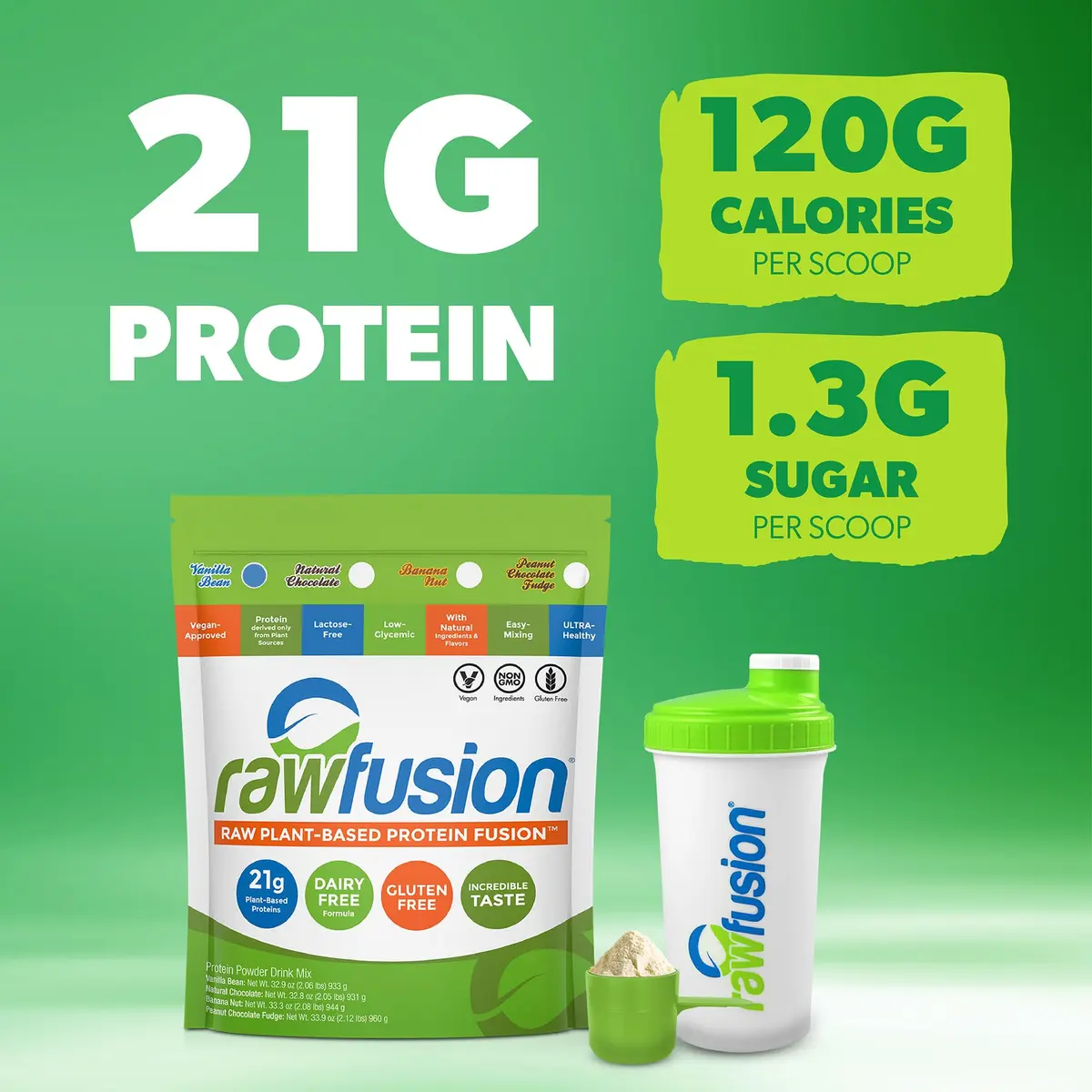 SAN Rawfusion Vegan Protein Powder, Vanilla Bean | 21g Plant-Based Protein, Low Net Carbs, Gluten-Free - view 3