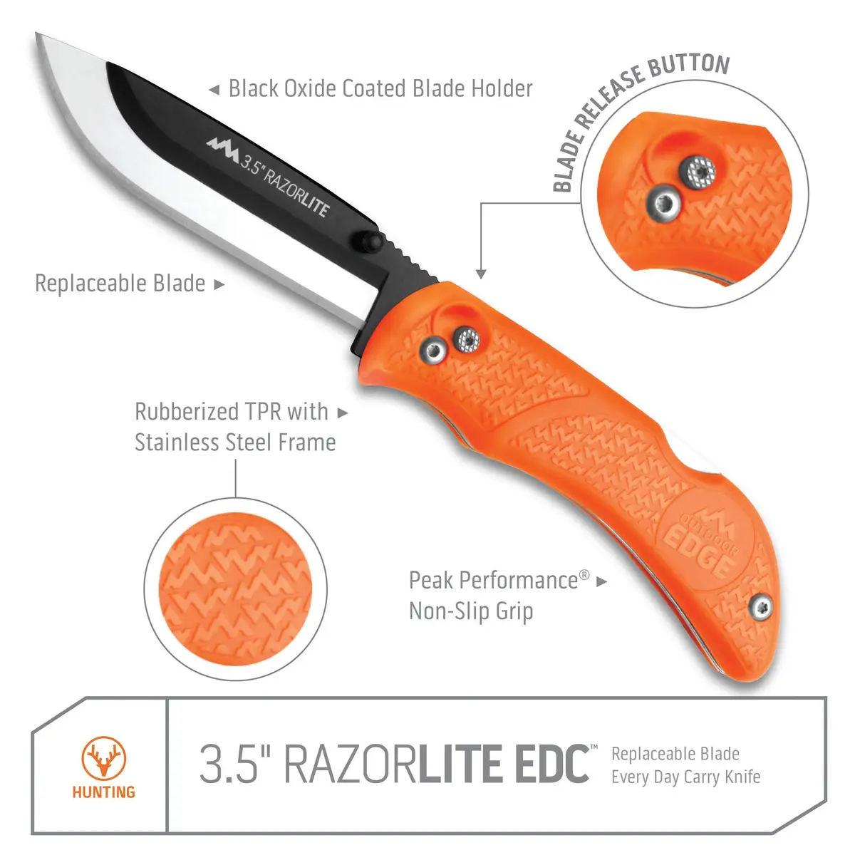 OUTDOOR EDGE Razor-Lite Folding Hunting Knife – 3.5" Replaceable Blades | Non-Slip Rubber Handle - view 3