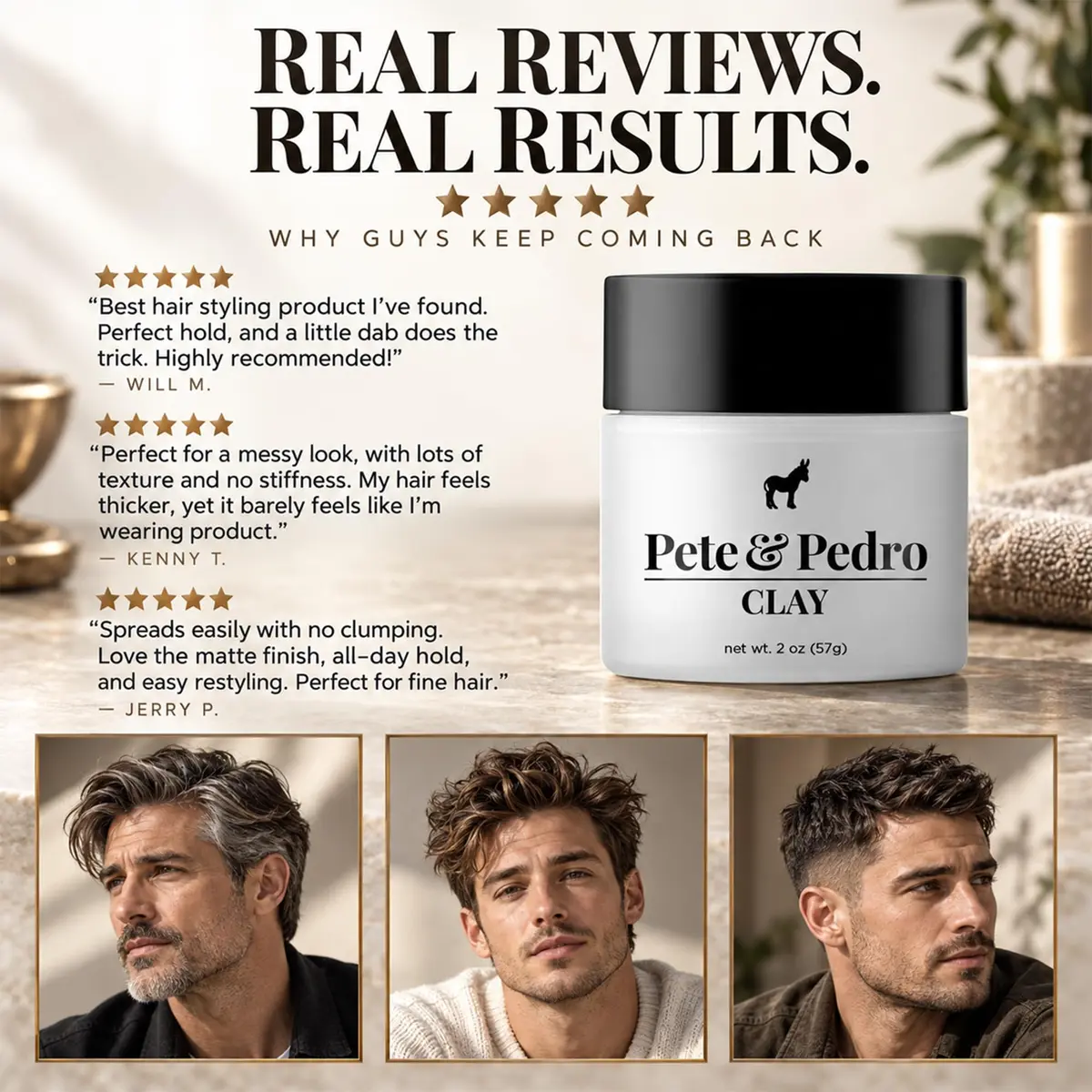 Pete & Pedro Hair Styling Clay 2 oz | Medium Hold, Low Shine, Matte Finish for Men - view 8