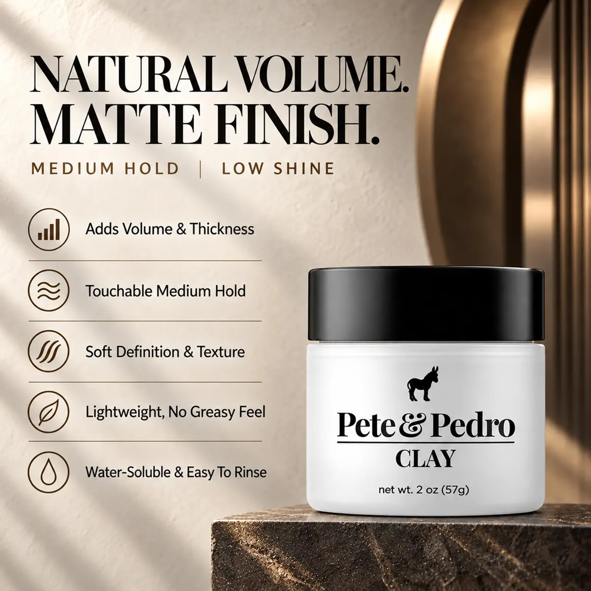 Pete & Pedro Hair Styling Clay 2 oz | Medium Hold, Low Shine, Matte Finish for Men - view 2