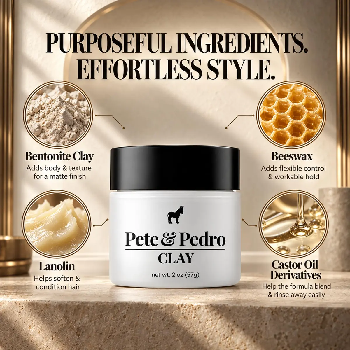 Pete & Pedro Hair Styling Clay 2 oz | Medium Hold, Low Shine, Matte Finish for Men - view 3