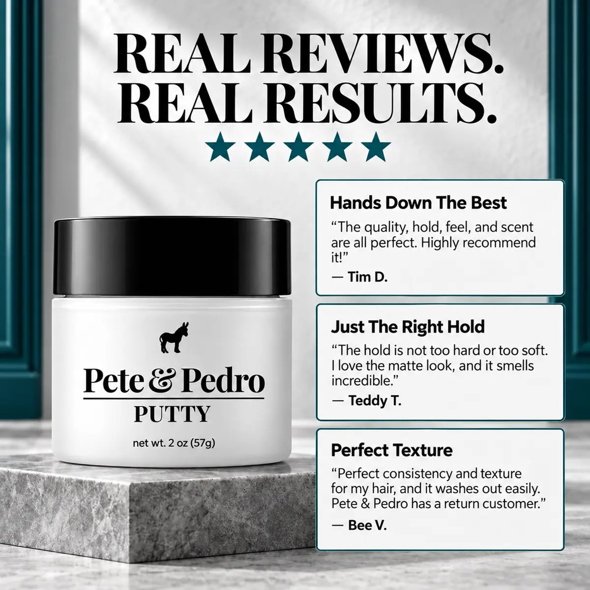 Pete & Pedro Hair Putty Strong Hold, Low Shine, Matte Finish Hair Clay 2 oz | Water-Based, Paraben-Free Styling Aid - view 8