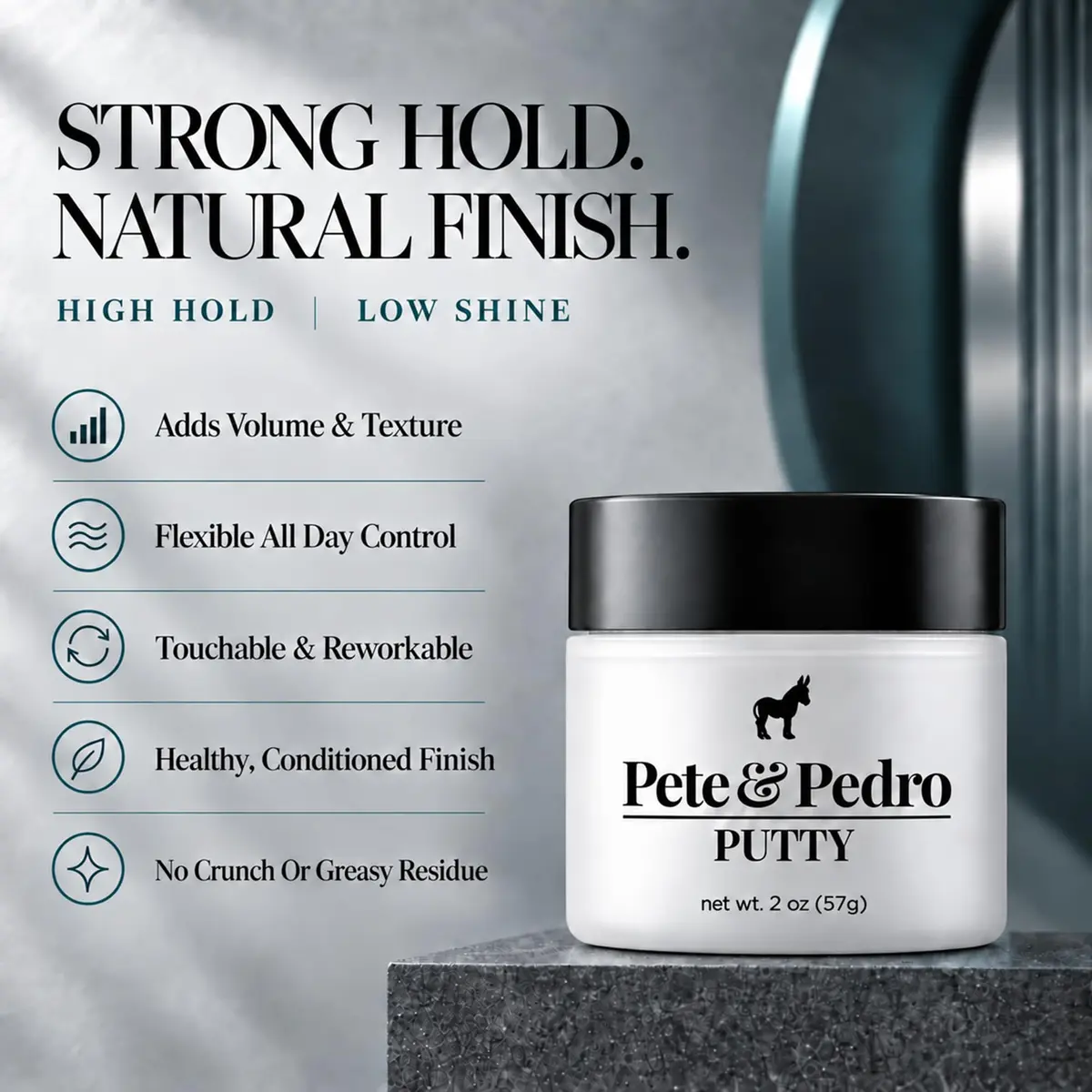 Pete & Pedro Hair Putty Strong Hold, Low Shine, Matte Finish Hair Clay 2 oz | Water-Based, Paraben-Free Styling Aid - view 2