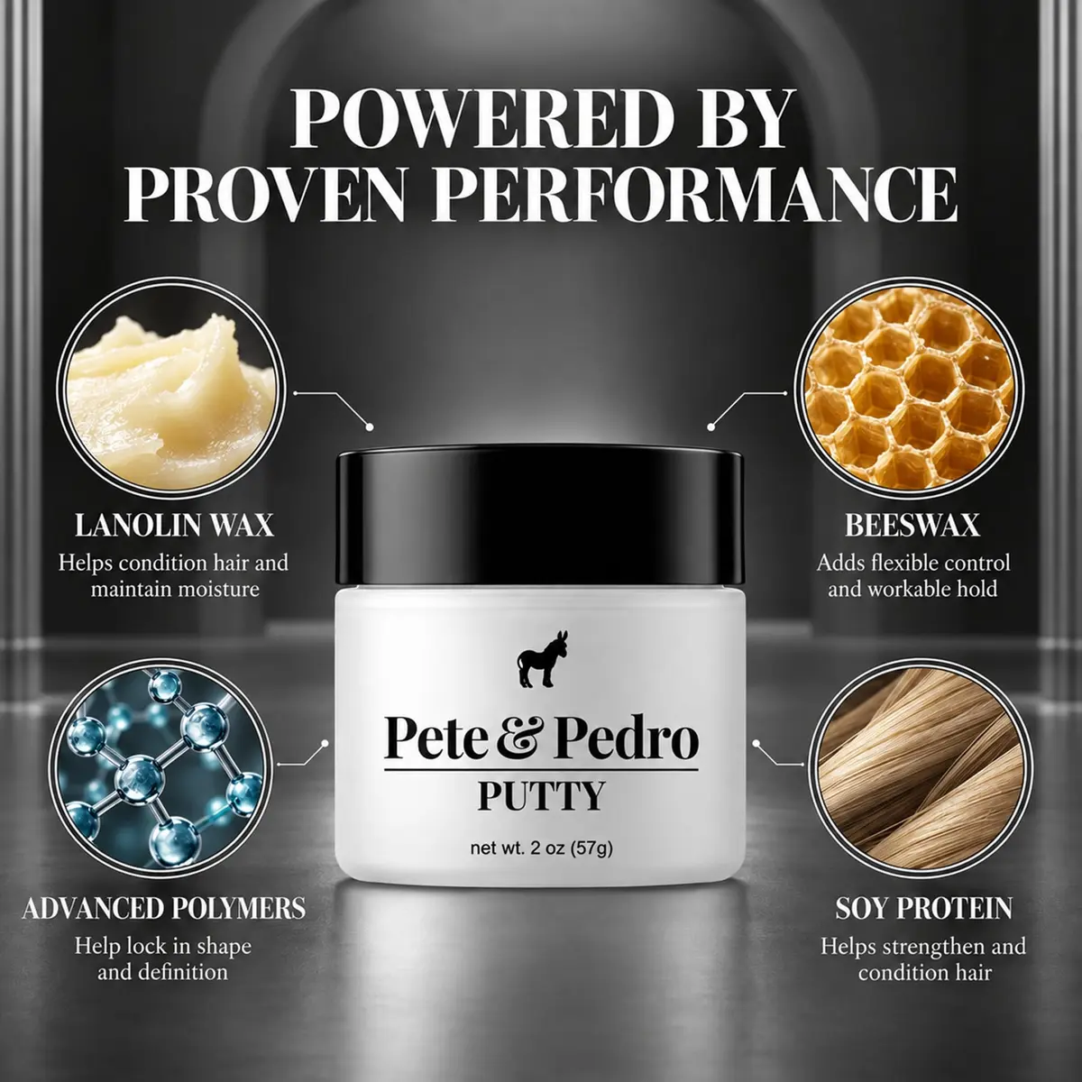 Pete & Pedro Hair Putty Strong Hold, Low Shine, Matte Finish Hair Clay 2 oz | Water-Based, Paraben-Free Styling Aid - view 3