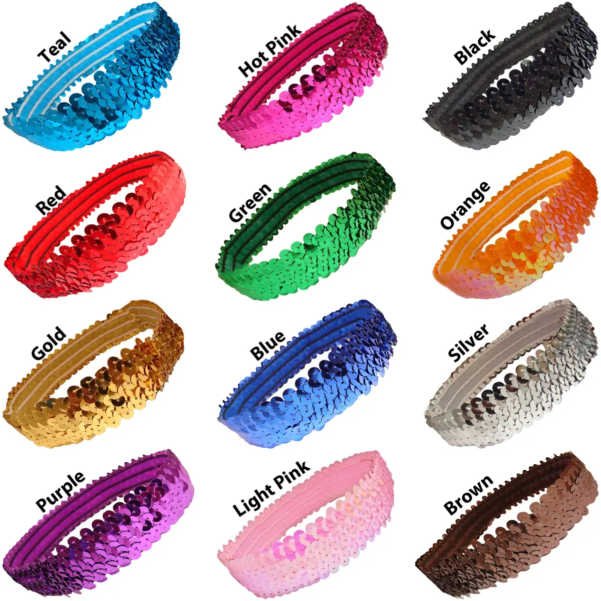 Kenz Laurenz 12 Sequin Headbands Elastic Stretch Sparkly Headband for Teens Girls Women Fits Most - view 5