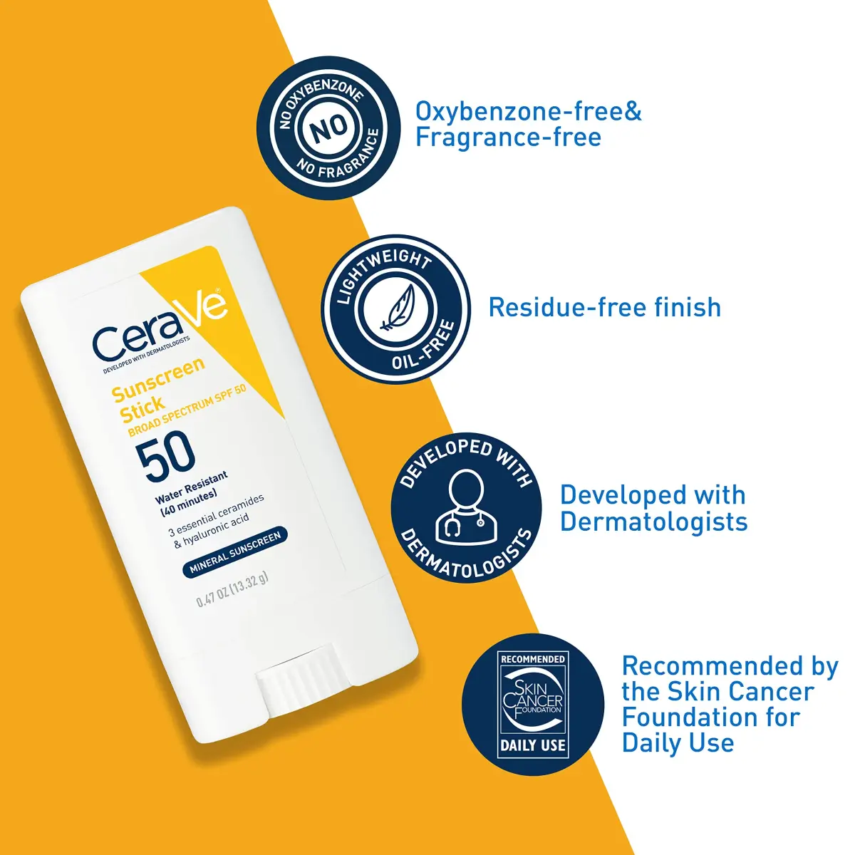 CeraVe Mineral Sunscreen Stick SPF 50, Broad Spectrum UVA/UVB Protection | 13.87ml (0.47 Fl Oz) - view 3