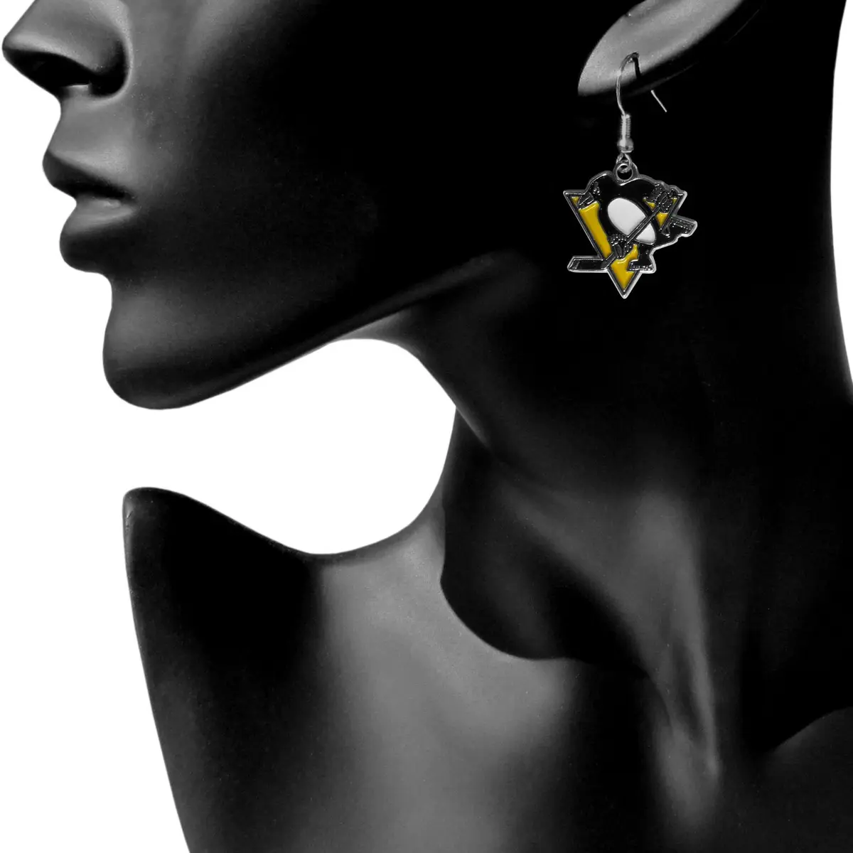 Siskiyou Pittsburgh Penguins Chrome Dangle Earrings One Size | Team Colors, Lightweight & Hypoallergenic - view 2