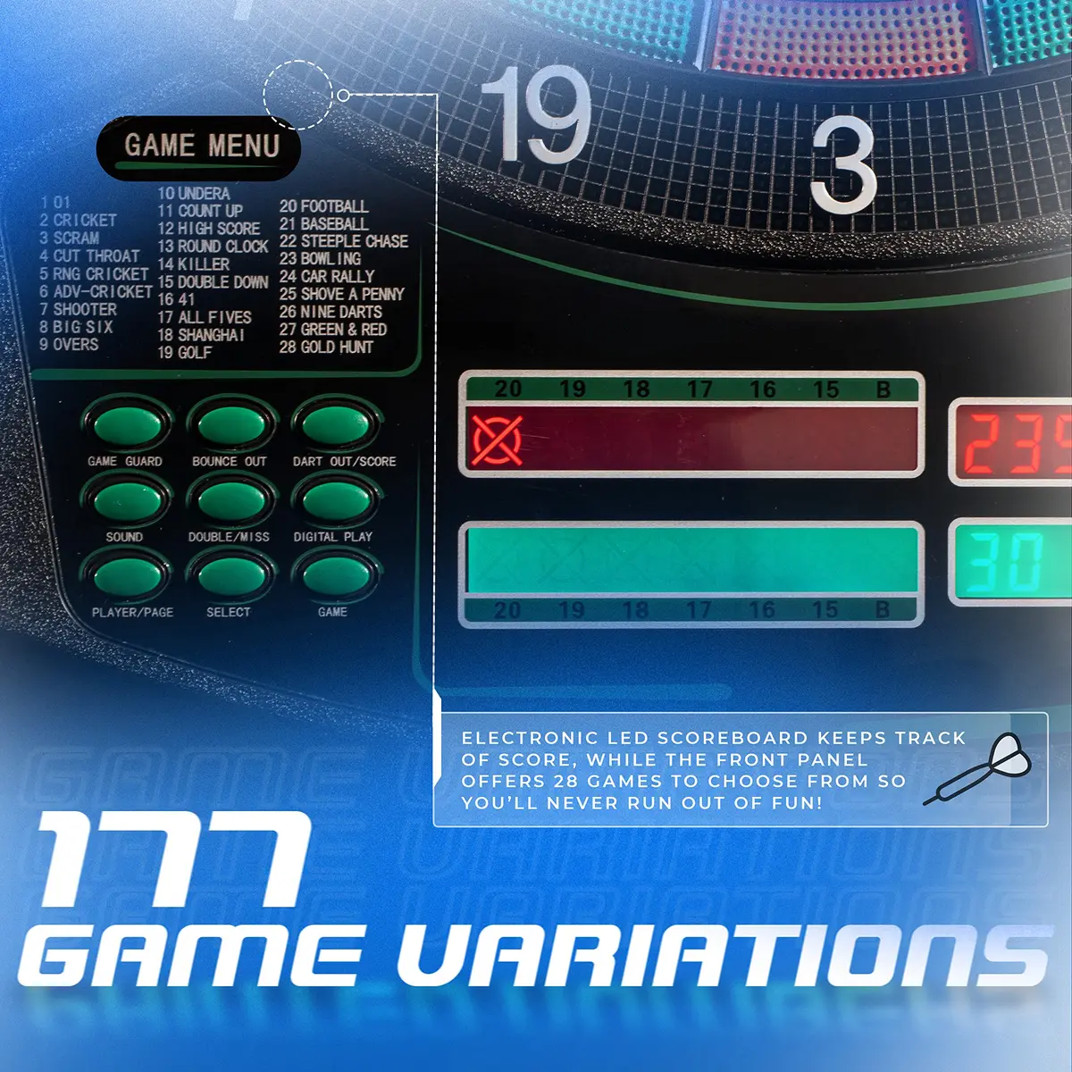 Franklin Sports FS6000 Electronic Dartboard 15" | 28 Games, Soft Tip for Kids & Adults - view 5