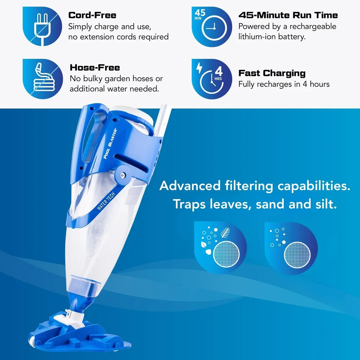 POOL BLASTER Centennial Cordless Pool Vacuum for Above Ground Pool w/Pole | Battery-Powered, Handheld, XL Debris Chamber - view 5