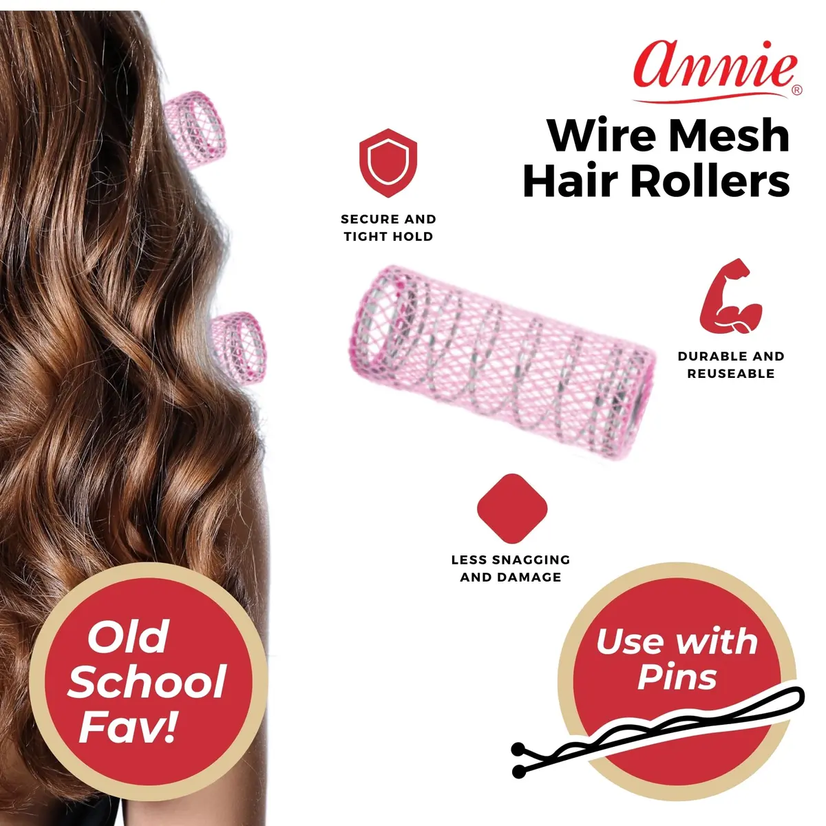 Annie Wire Mesh Rollers 12 Count Large 1 1/2 Inch | Heatless Curling Tools for All Hair Types - view 2